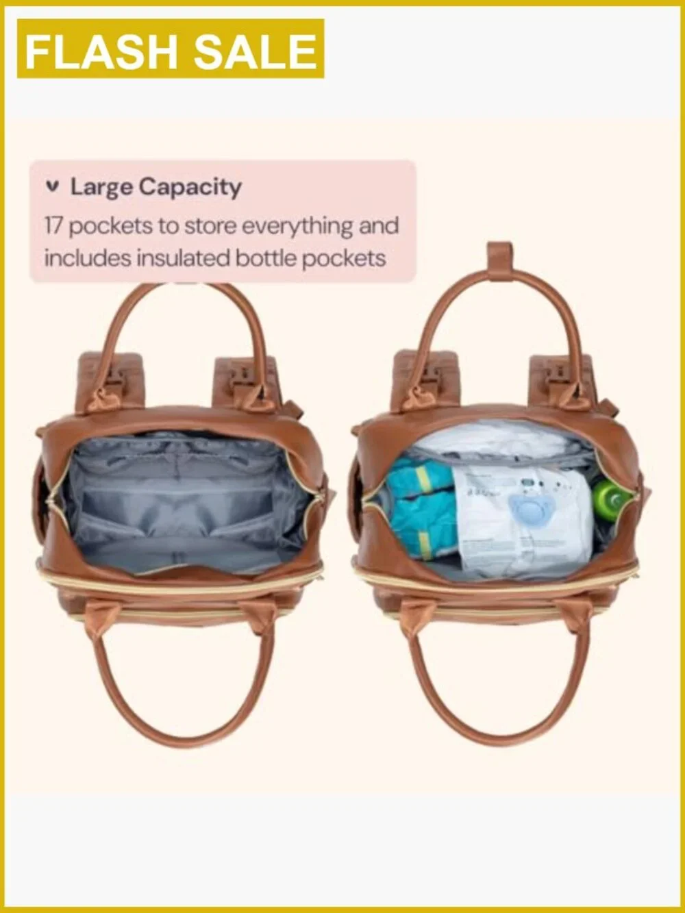 Vegan Leather Diaper Bag Backpack with Changing Pad, 26L Travel Backpack, Unisex